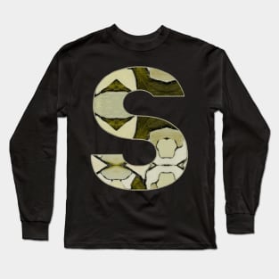 Letter S Monogram Initial Olive Green Pearl White Aesthetic Abstract Pattern Painting On Canvas Long Sleeve T-Shirt